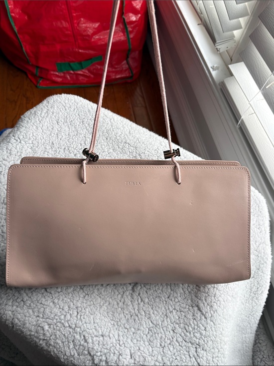 Furla Blush Pink Smooth Calfskin Leather Shoulder Bag Y2K East West Style
